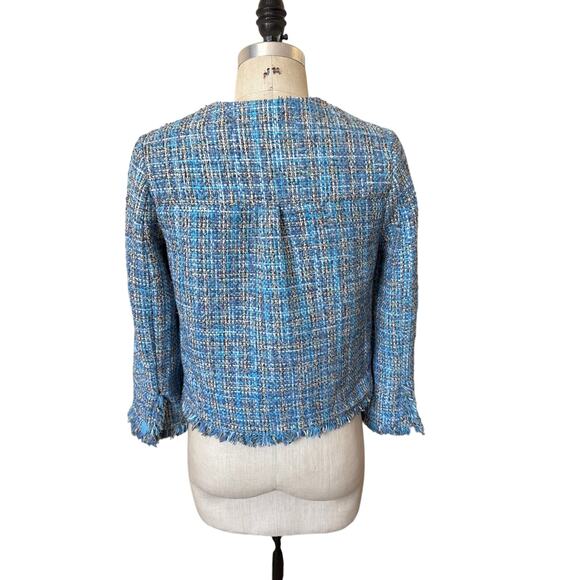 Never A Wallflower Tweed Boxy Jacket Women’s Size XS Blue Office Layering NWOT - Picture 6 of 8